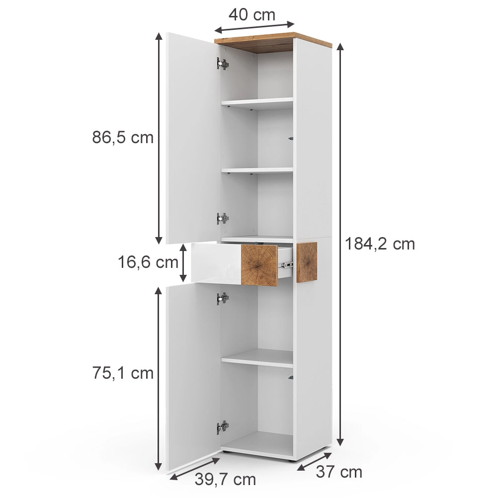 Vicco Armadio per il bagno Bianco 40 x 184.2 cm con 2 ante e cassetto