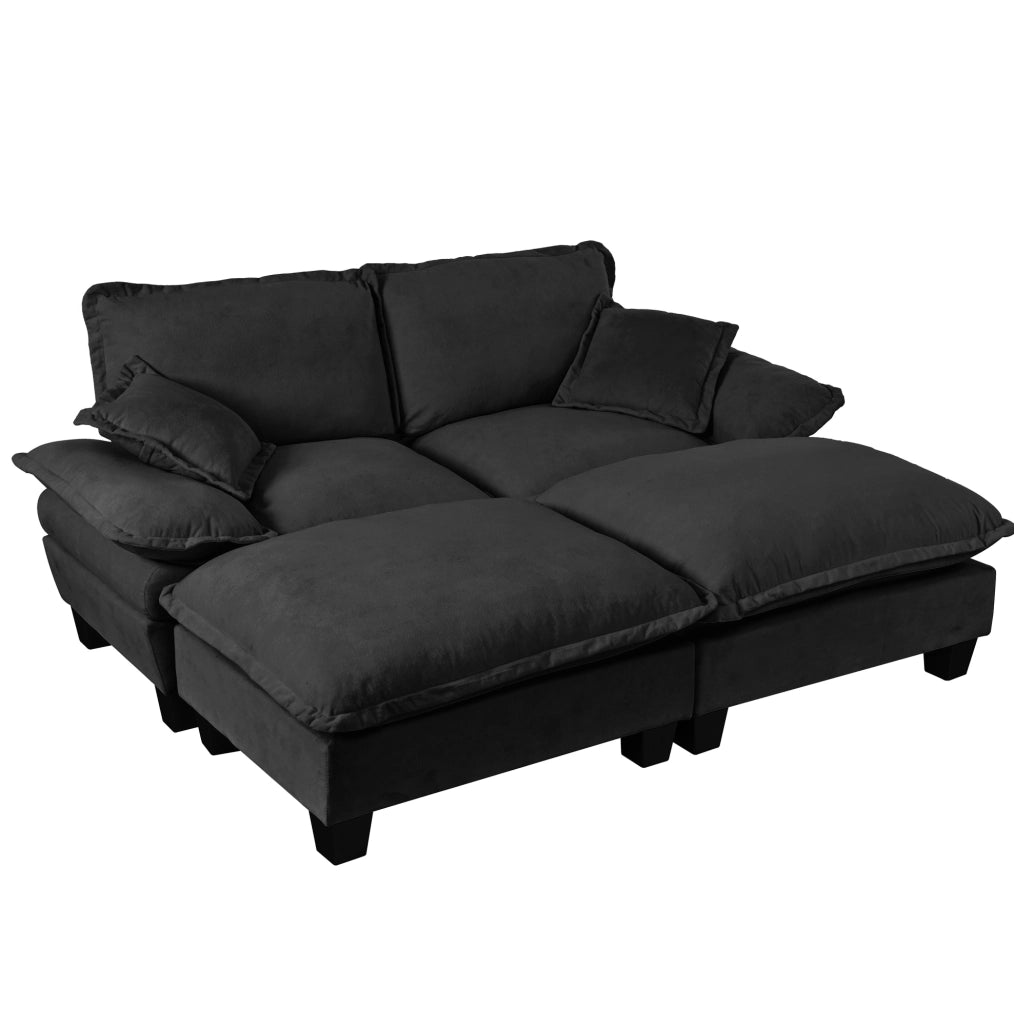 Divano modulare ULEVR 194x151 cm in ciniglia nera con pouf rimovibile e braccioli ampi