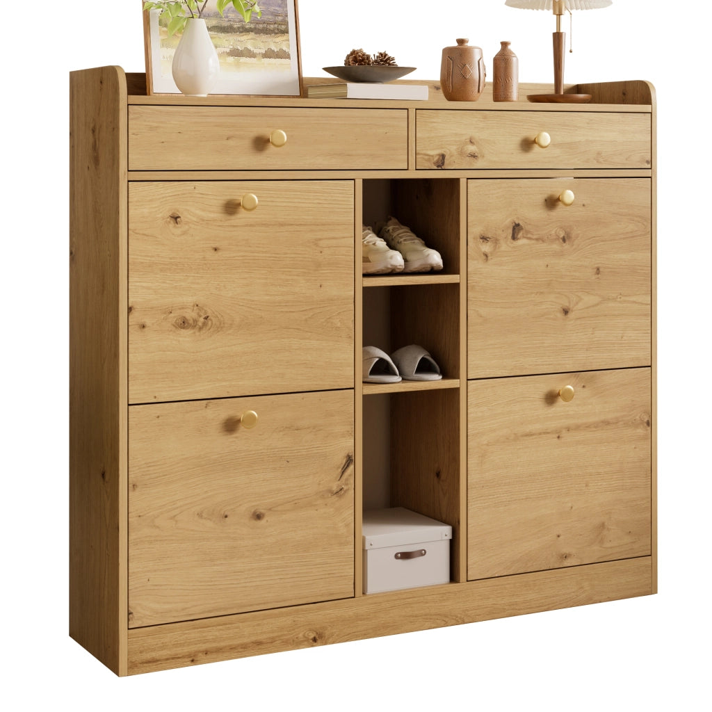 Scarpiera con 4 Ante a Ribalta, 2 Cassetti e 3 Ripiani ¨C Xylo ¨C Legno, 110x26x100 cm