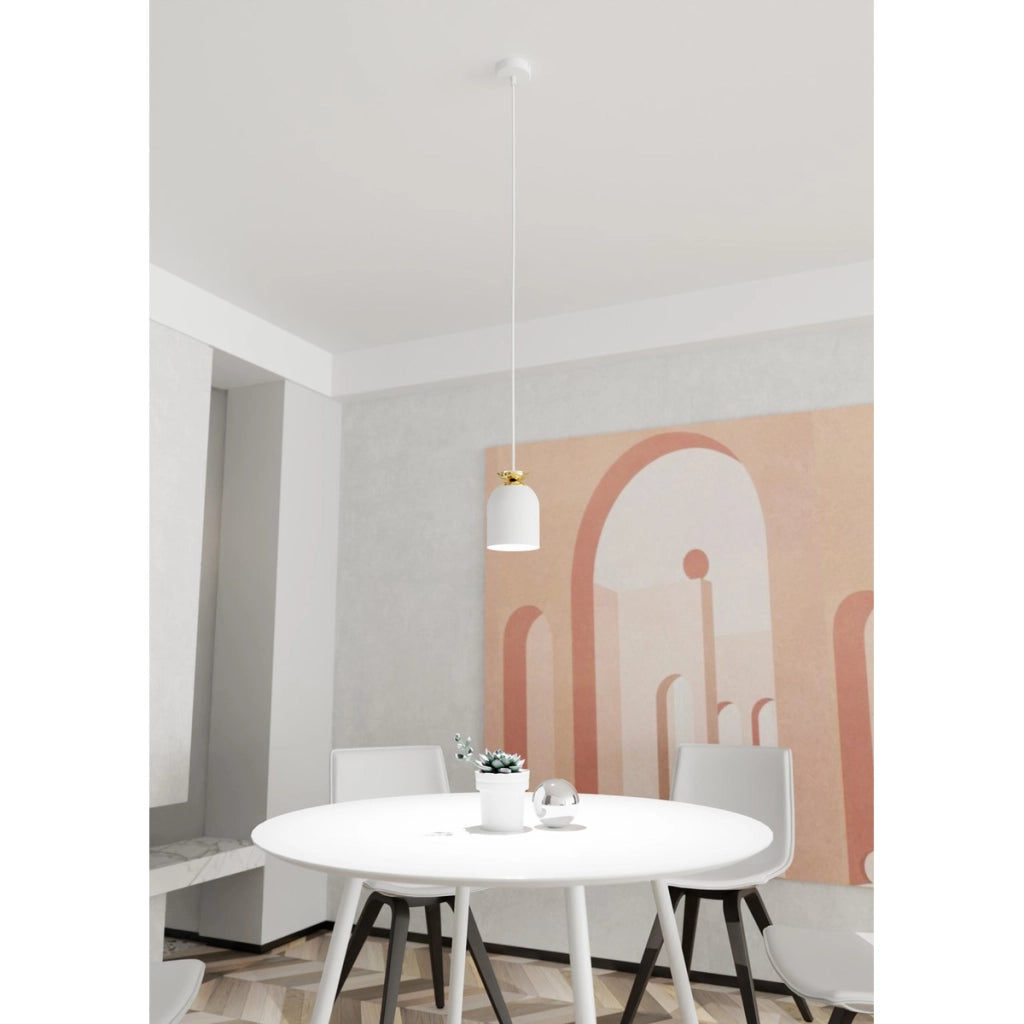 Lampada a sospensione Target in acciaio bianco e oro