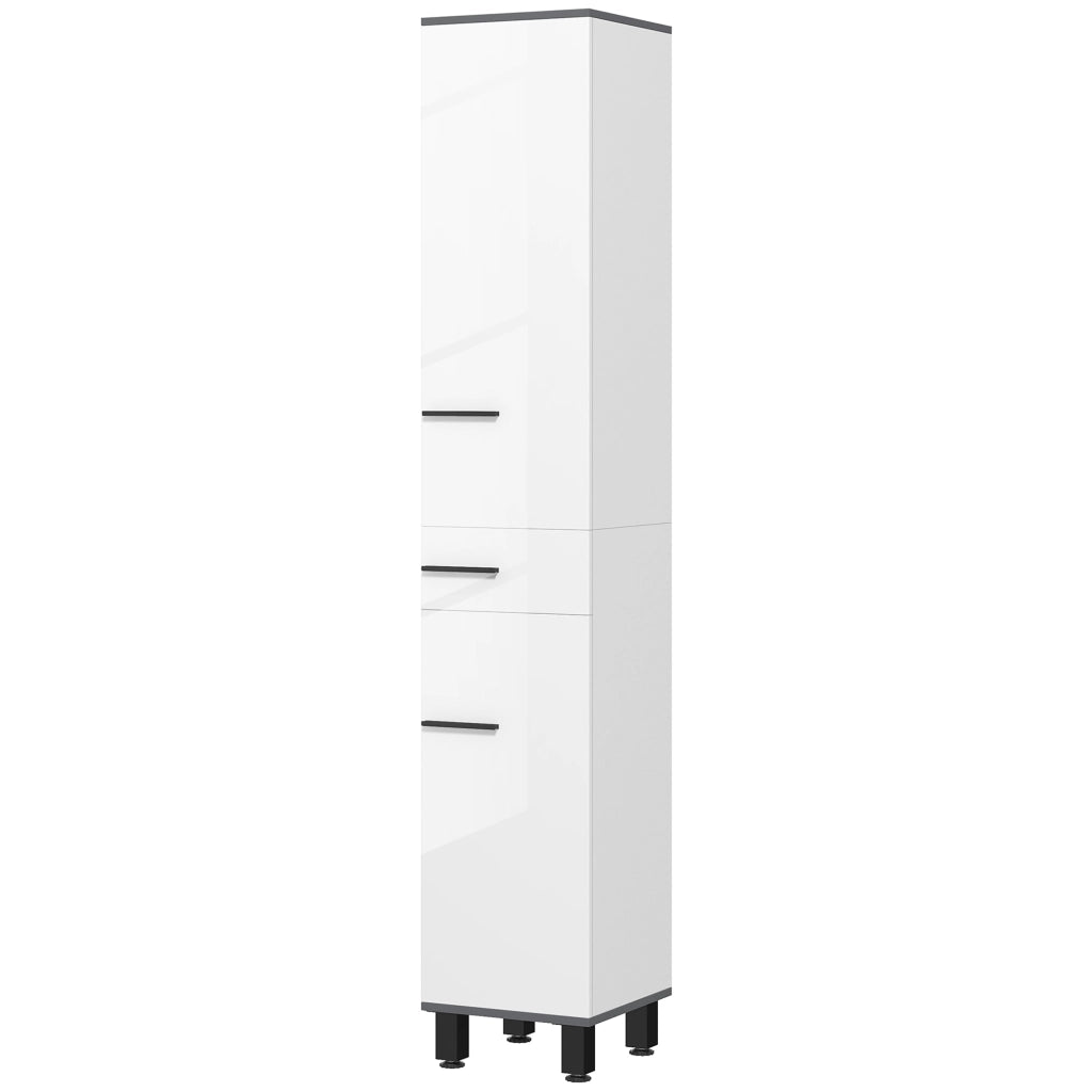 Mobile Colonna Bagno con 2 Armadietti con Ripiani Regolabili e Cassetto, 34x32x190 cm, Bianco