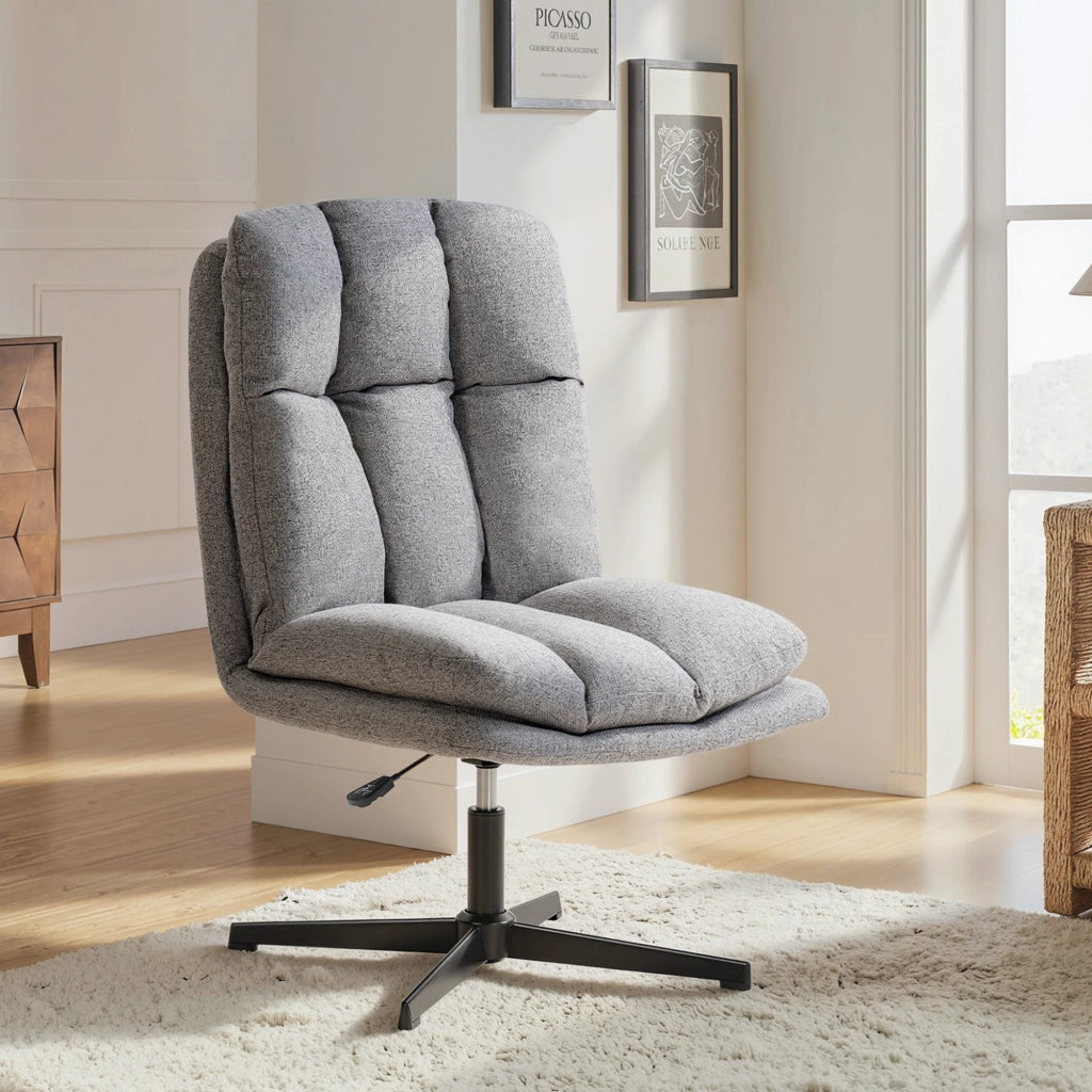 Poltrona Girevole Regolabile in Altezza ¨C Zephmum ¨C Tessuto Lino Grigio Chiaro Base Metallo