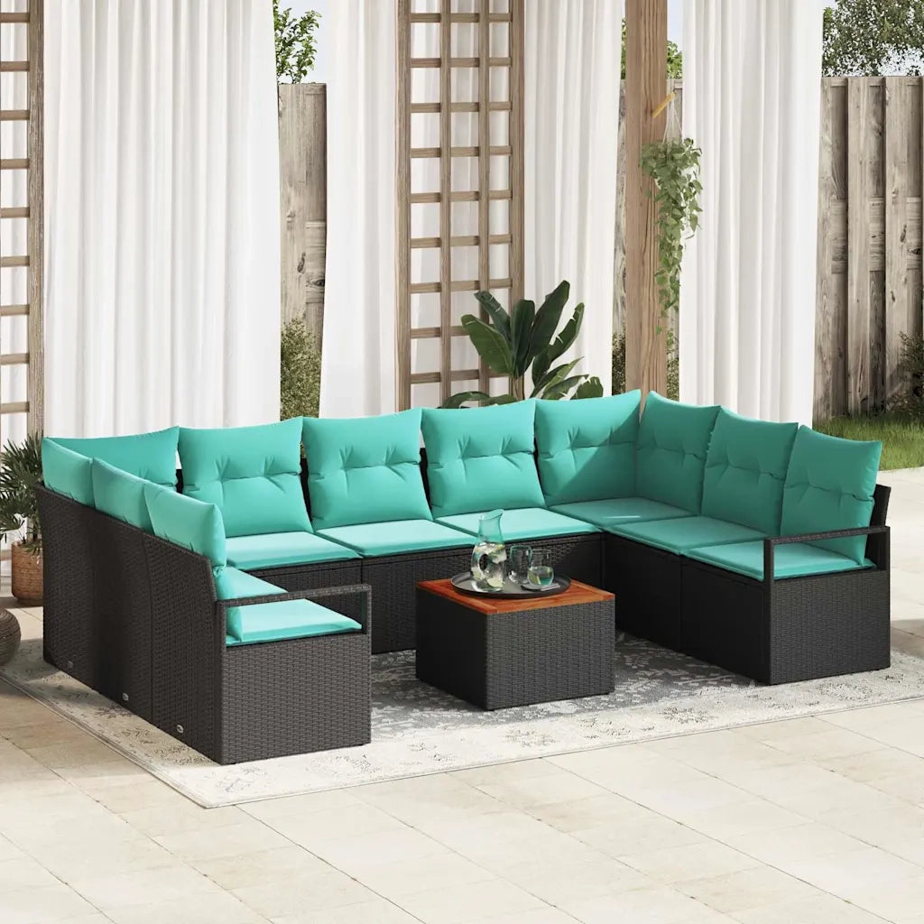 Set Divano da Giardino con cuscino 10 pcs Nero polyrattan 3347753