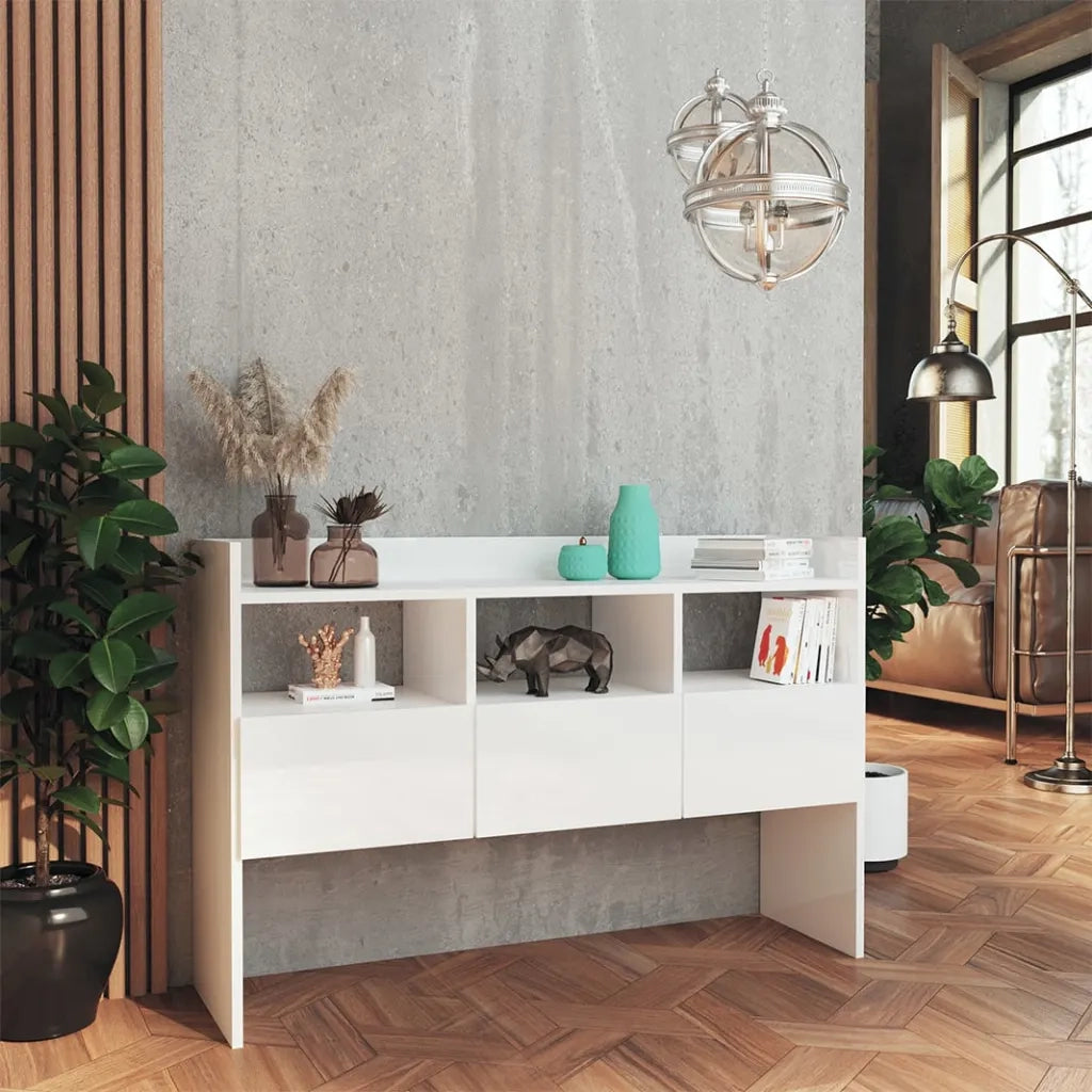 Credenza | Madia | Buffet da pranzo | Armadio da pranzo Bianco Lucido 105x30x70 cm in Legno Multistrato