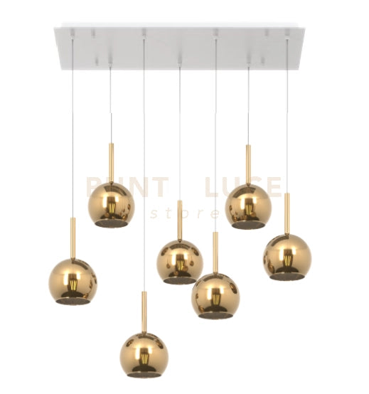 SOSP. BIANCO RETTANGOLARE 7 LUCI VETRI TUTTI PICCOLO ORO 1155BI-S7 RP-OR