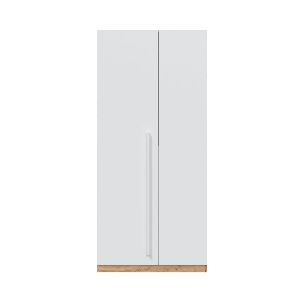 Guardaroba Alpine, Armadio per camera da letto a 2 ante battenti, Mobile con 3 ripiani e barra appendiabiti, cm 90x52h200, Rovere nodi e Bianco