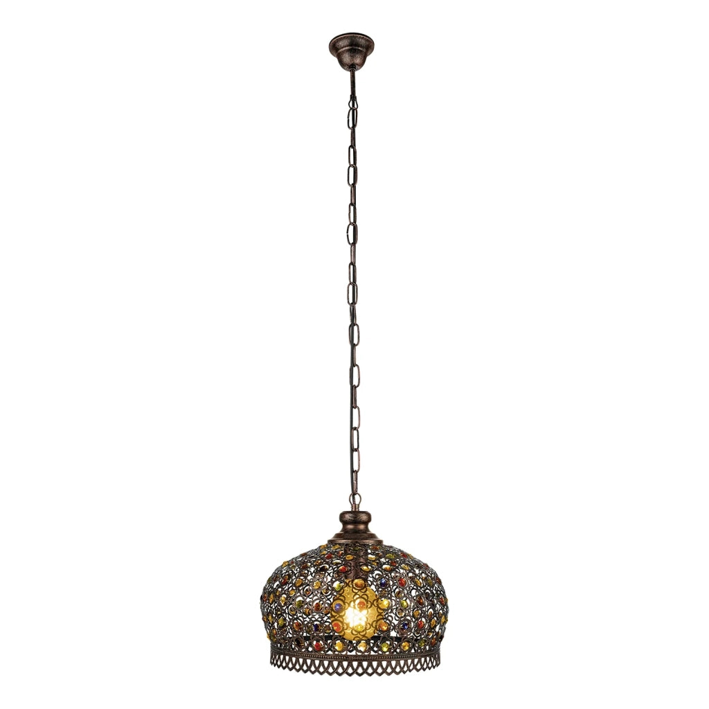 Lampadario A Sospensione Vintage Jadida Acciaio Rame Anticato Vetro 1 Luce E27
