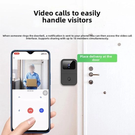 Deurbell' a Video - Camera a Punto Fermo per Sicurezza di Casa - Audio a Due Vie - Visibilità Notturna - 10x7x7cm - Nero