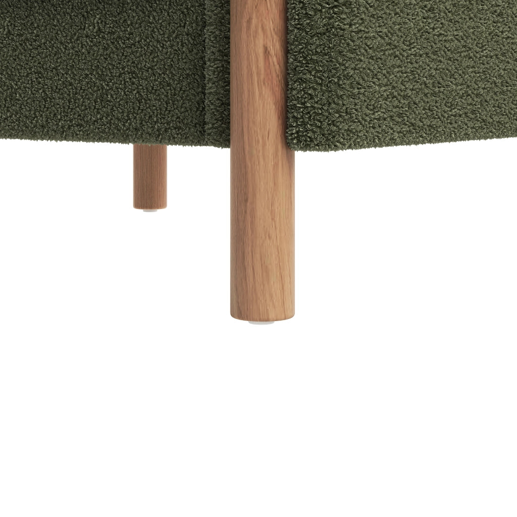Poltrona lounge in teddy con cuscino spesso, struttura in legno massello, verde