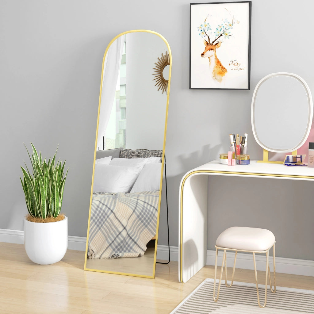 Specchio a Figura Intera da Terra 50x161,5 cm in Lega di Alluminio con Supporto Pieghevole Oro