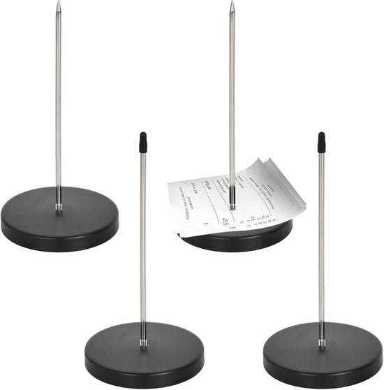 4 note da tavolo in acciaio inossidabile, forchetta per fatture, forchetta per memo, strumento per cassa con base di supporto rotonda per ristoranti, cucine, uffici, alberghi (nero)