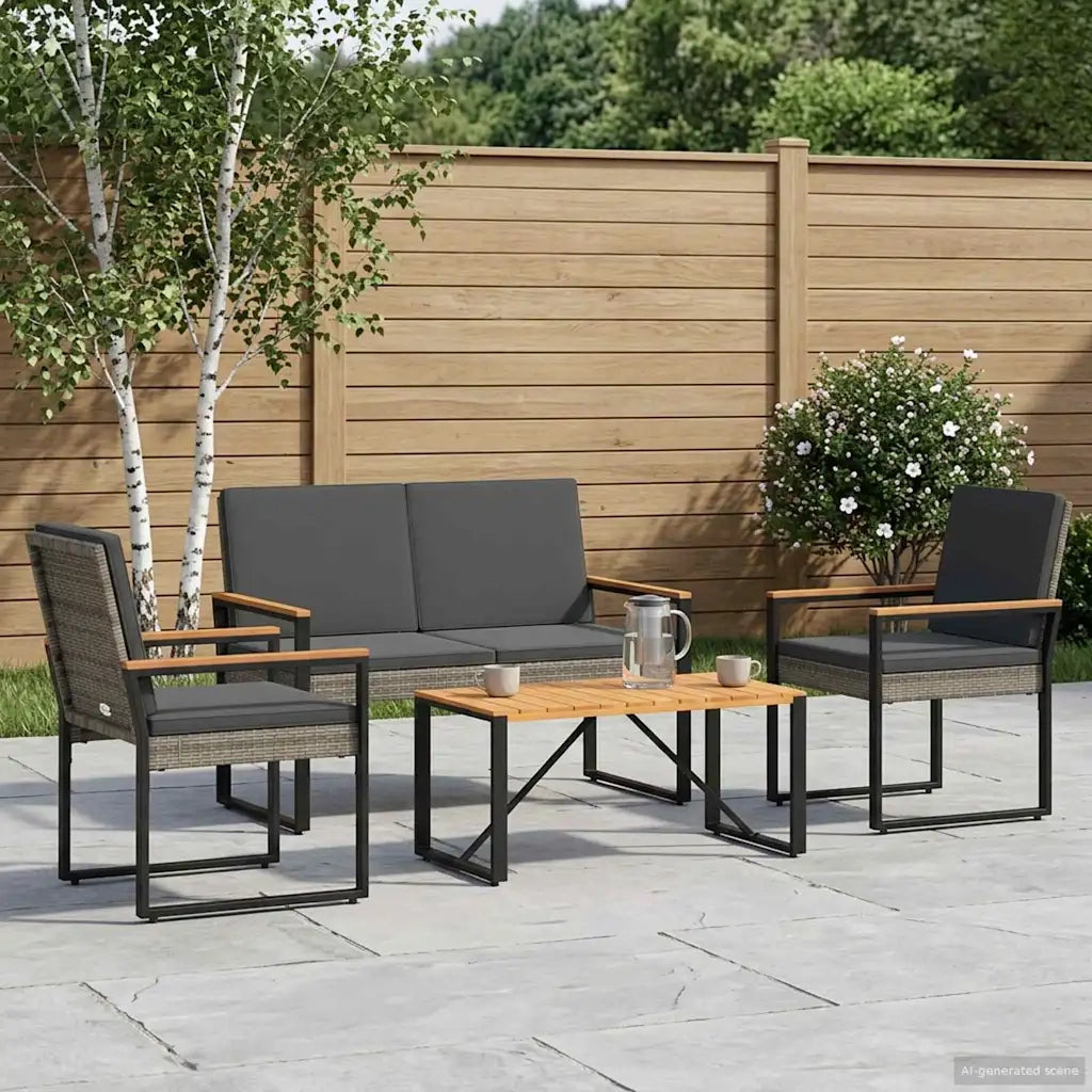 Set Mobili da Esterno 4 pcs Grigio e Grigio Scuro polyrattan