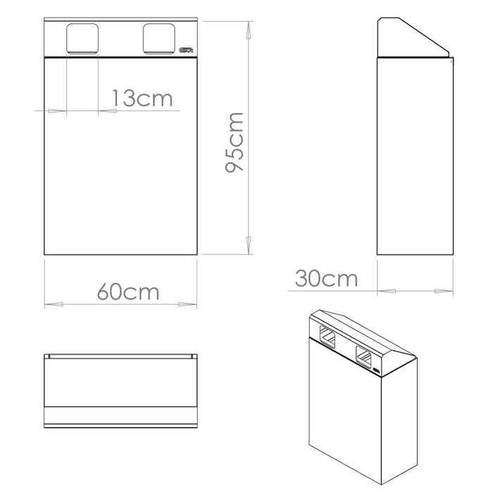 Mobile per Raccolta Differenziata 2 Scomparti 120 L 60x30x96 cm in Acciaio Verniciato Corten