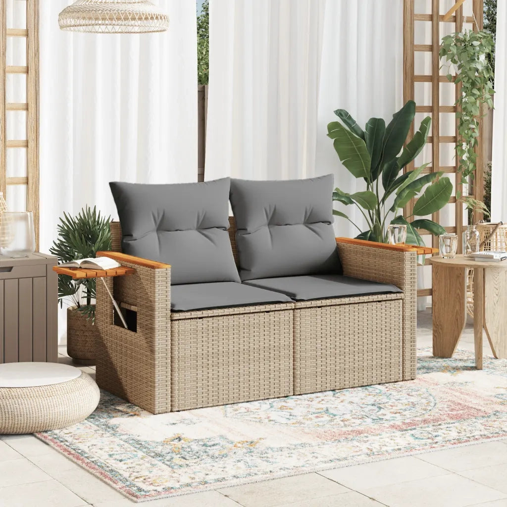Divano da Giardino con Cuscini a 2 Posti-Sofa da Giardino-Divano da esterno Beige in Polyrattan 108404
