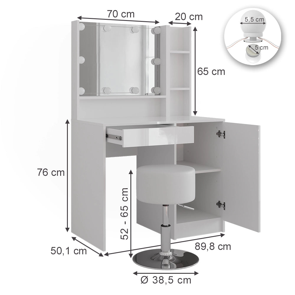 Vicco Tavolo da toeletta Bianco/bianco lucido 89.8 cm 5 parti