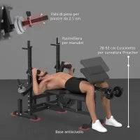 Panca da Palestra Regolabile con Supporto per Bilanciere, in Acciaio e PU, 210x110x103-123 cm, Nero
