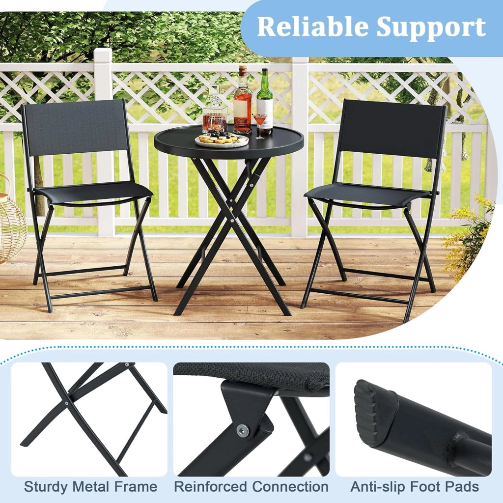 Set da Bistrot Pieghevole 3 Pezzi, 1 Tavolo e 2 Sedie Salvaspazio, Mobili da Esterno in Resistente Materiale, Ideale per Balcone, Terrazza e Giardino