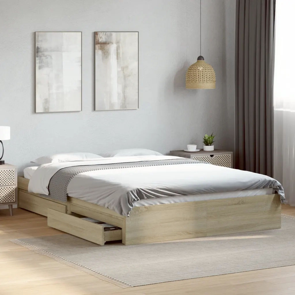 Letto matrimoniale | Letto per adulti | Giroletto Cassetti Rovere Sonoma 160x200 cm Legno Multistrato
