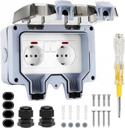 Contatto esterno acqua resistente, IP66, contenitore esterno per giardino, contenitore esterno di montaggio con lampada indicatrice di commutazione e coperchio oscillante, per giardini, lavanderia esterna, spazi all'aperto