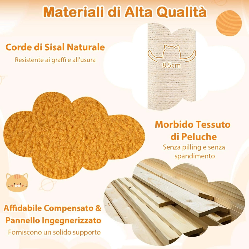 Tiragraffi per Gatti a Tema Spaziale, Albero per Gatti con Piattaforma a UFO e Pali in Sisal, Torre per Animali Domestici Interno (58 x 45 x 124cm)