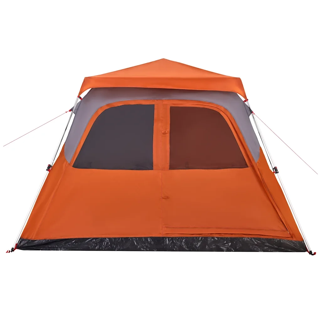 Tenda a Cupola 6 Persone-Tenda da campeggio Grigio e Arancione a Rilascio Rapido