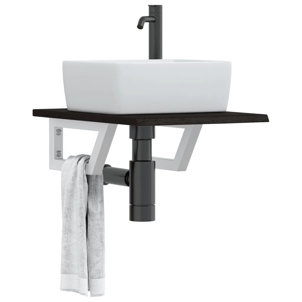 vidaXL Ripiano a Parete per Lavabo in Acciaio e Massello di Rovere