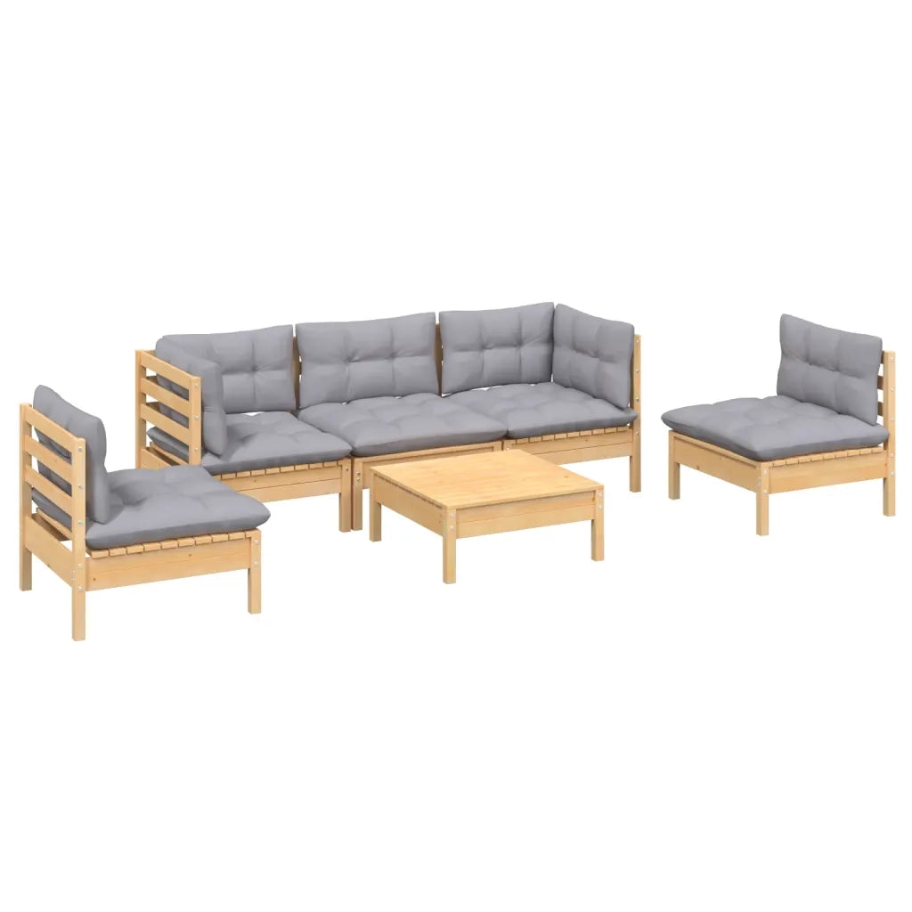 Set Divani da Giardino 6 pz con Cuscini Grigi Massello di Pino cod mxl 42067