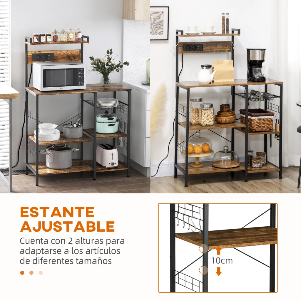 Mobile Cucina per Microonde con Presa e USB ¨C zephmum ¨C Marrone 90x42x130 cm