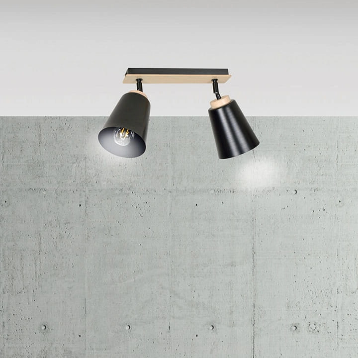 Plafoniera Emibig Atlas 2 luci E27 nero legno 55cm