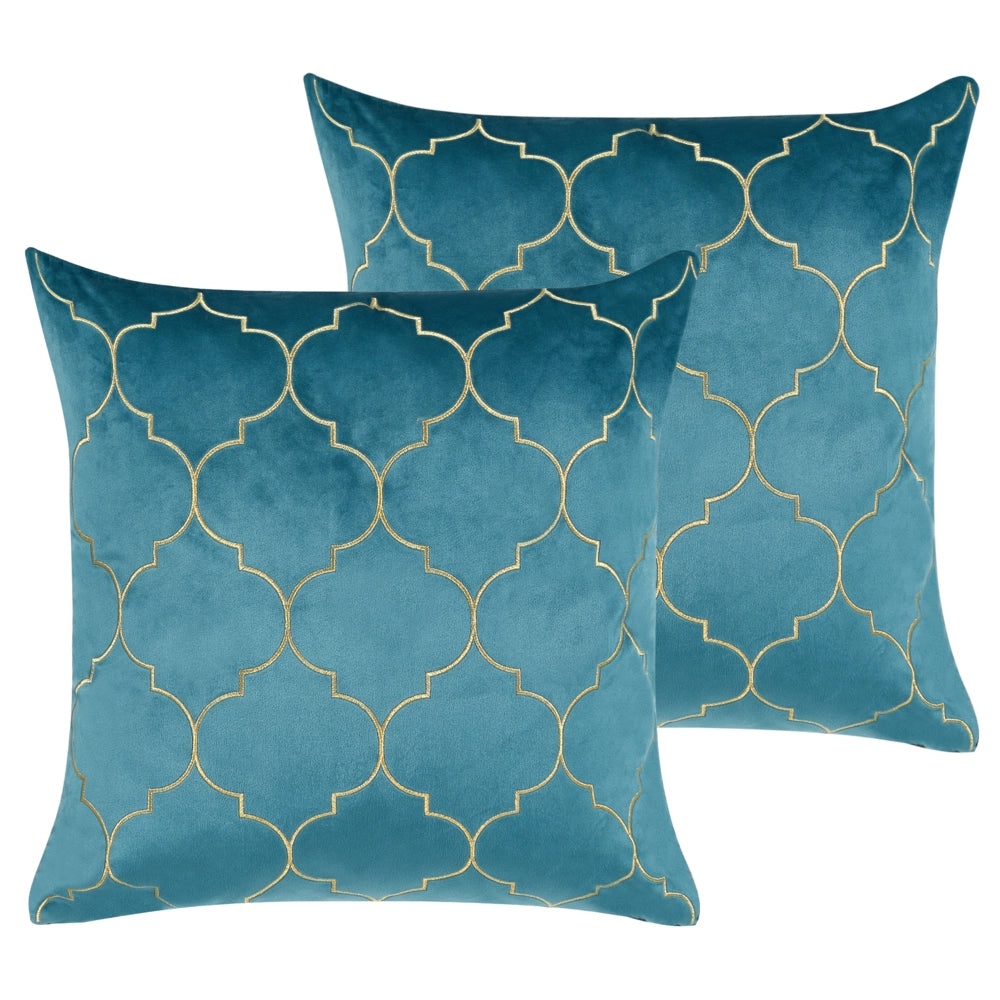 Set di 2 cuscini decorativi velluto blu 45 x 45 cm con frange e motivo orientale elegante glamour