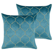 Set di 2 cuscini decorativi velluto blu 45 x 45 cm con frange e motivo orientale elegante glamour