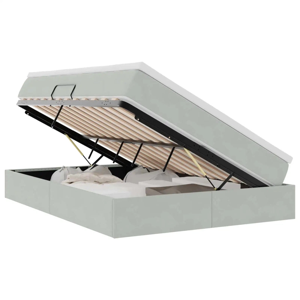 Letto con contenitore e materasso Grigio chiaro 140 x 200 cm