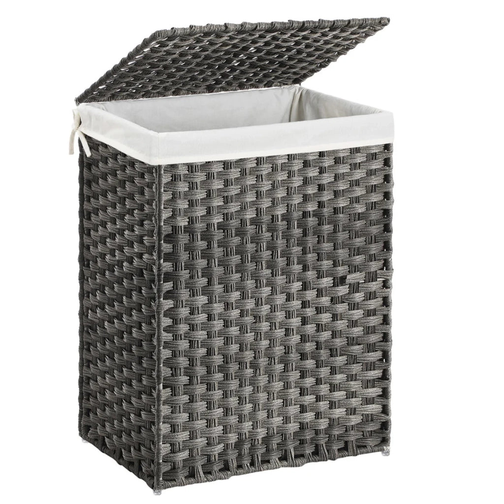 Cesto portabiancheria intrecciato a mano da 90 litri cesto portabiancheria in rattan sintetico con coperchio e manici pieghevole sacco interno rimovibile 12_0006699