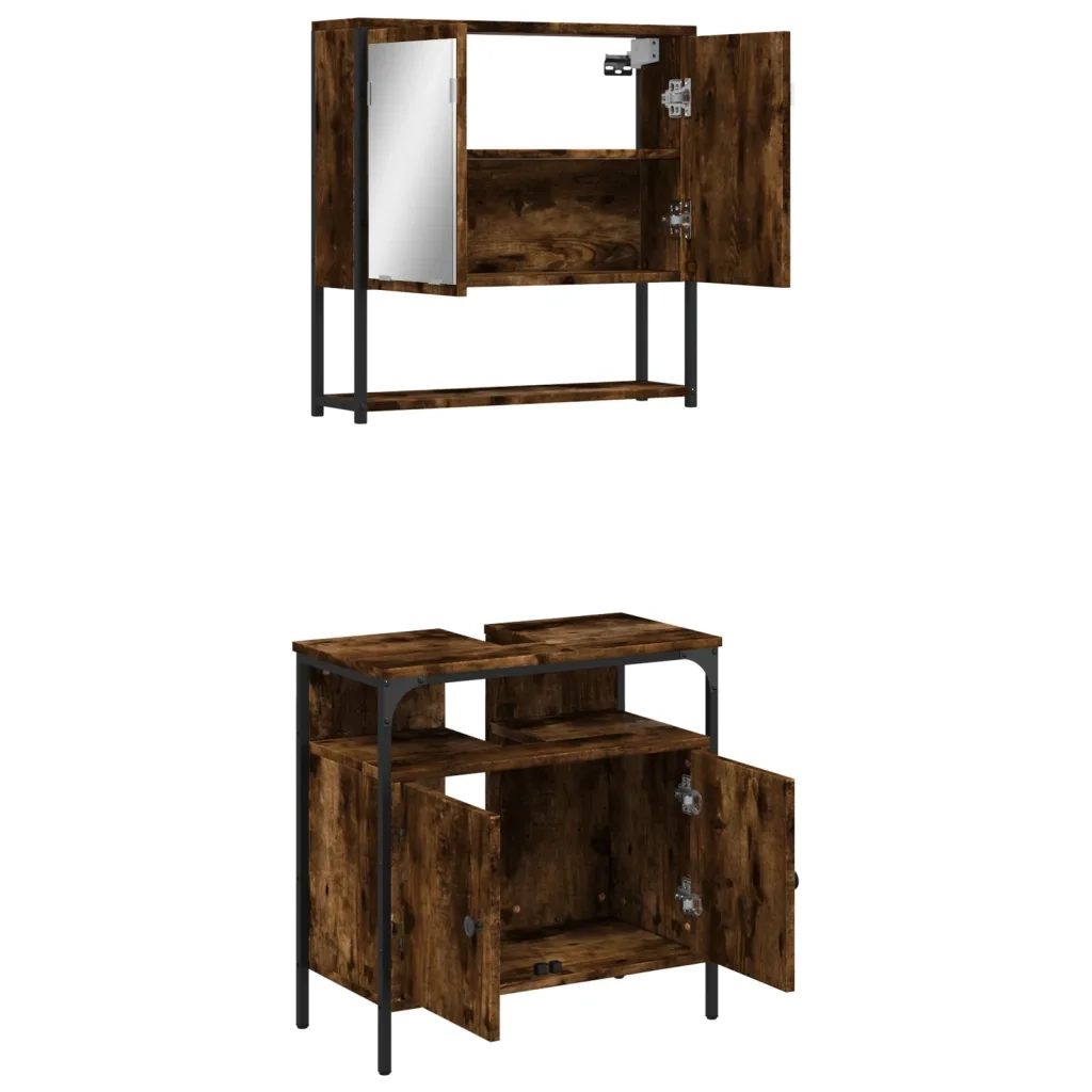 Set Mobili da Bagno | Armadio da bagno 2 pz Rovere Fumo in Legno Multistrato