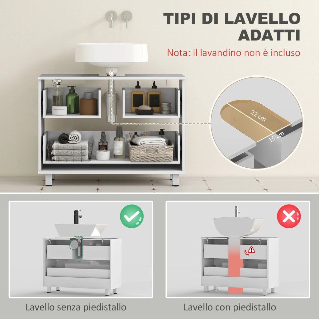 Mobile Sottolavabo con 2 Cassetti e Divisori ¨C zephmum ¨C Bianco 80x30x60 cm