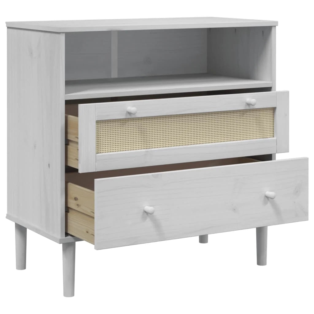 Buffet credenza cassettiera armadio mobile contenitore organizer per cucina soggiorno salotto effetto rattan 80 x 40 x 80 cm legno massello di pino bianco 02_0036225
