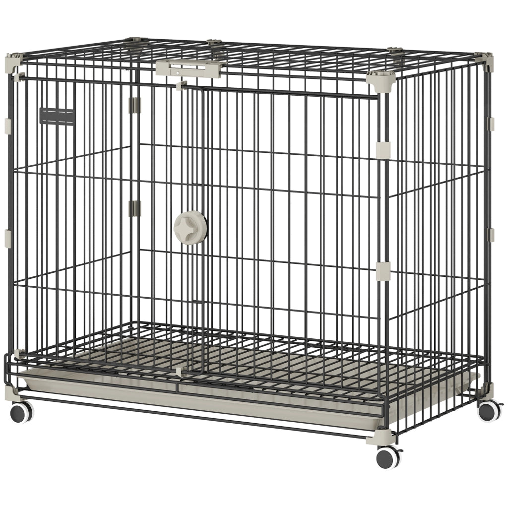 Cage per Cani con Vassoio Amovibile e Ruote ¨C zephmum ¨C Nero 75.5x46x64.5cm