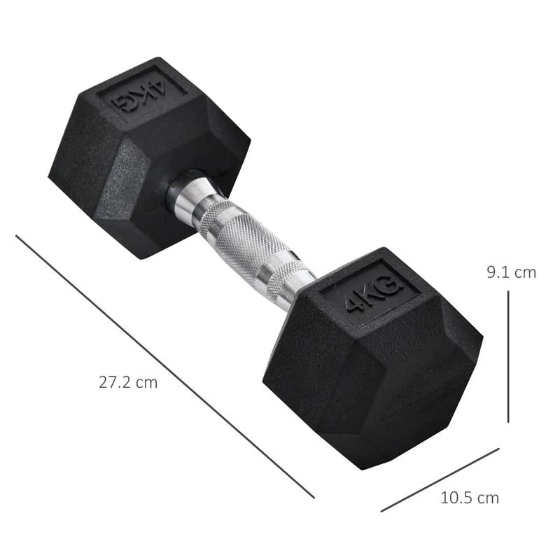 SET DI 2 MANUBRI DA 4 KG ESAGONALI CON PRESA ANTISCIVOLO E RIVESTIMENTO IN GOMMA NERO