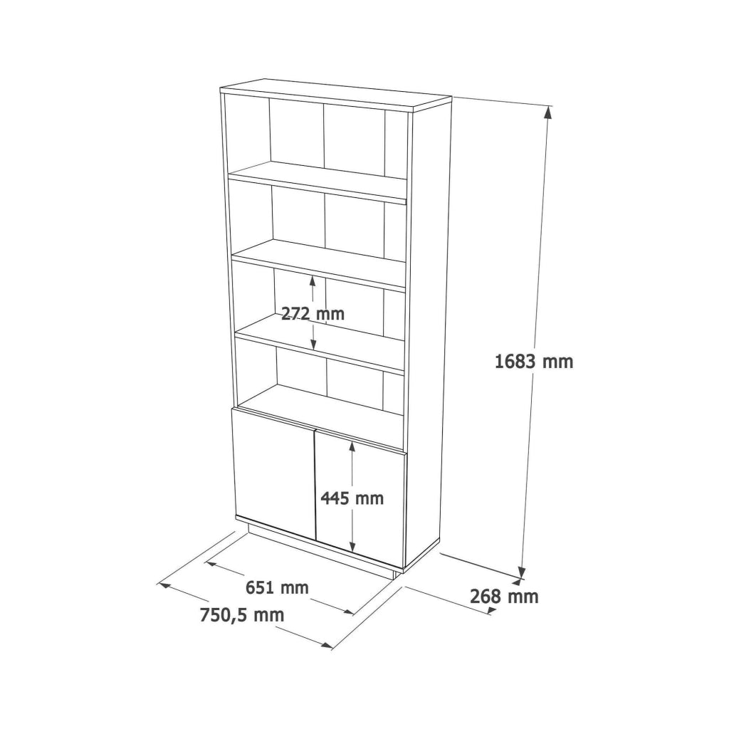 Libreria Achromic, Scaffale da ufficio, Mobile portalibri, Biblioteca, 75x27h168 cm, Quercia e Bianco