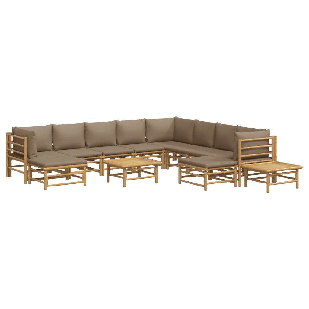 Set Salotto da Giardino 12pz con Cuscini Tortora Bambù 3155131