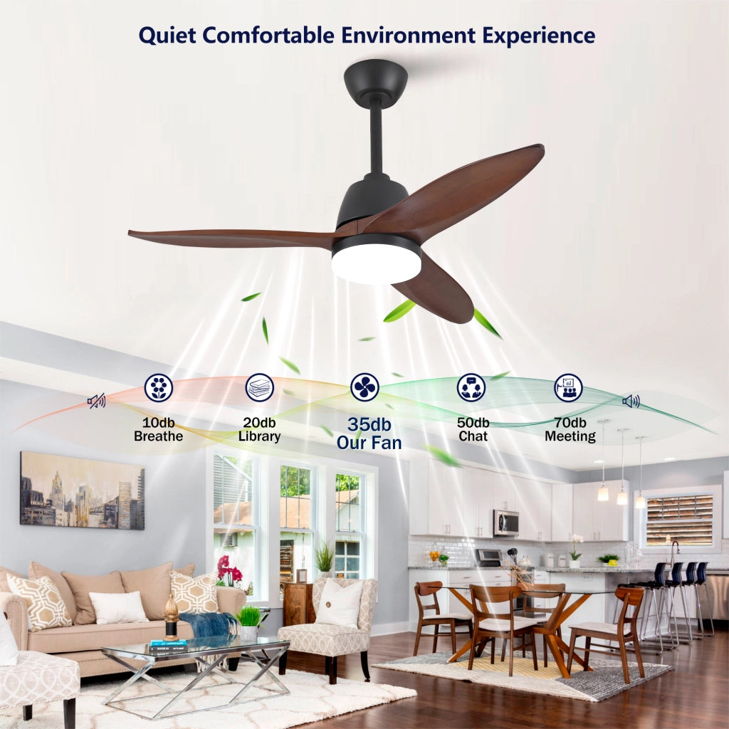 Ventilatore da soffitto nero moderno 42 pollici, dimmerabile 3 tonalit¨¤, pale legno massello, manopola, motore DC reversibile