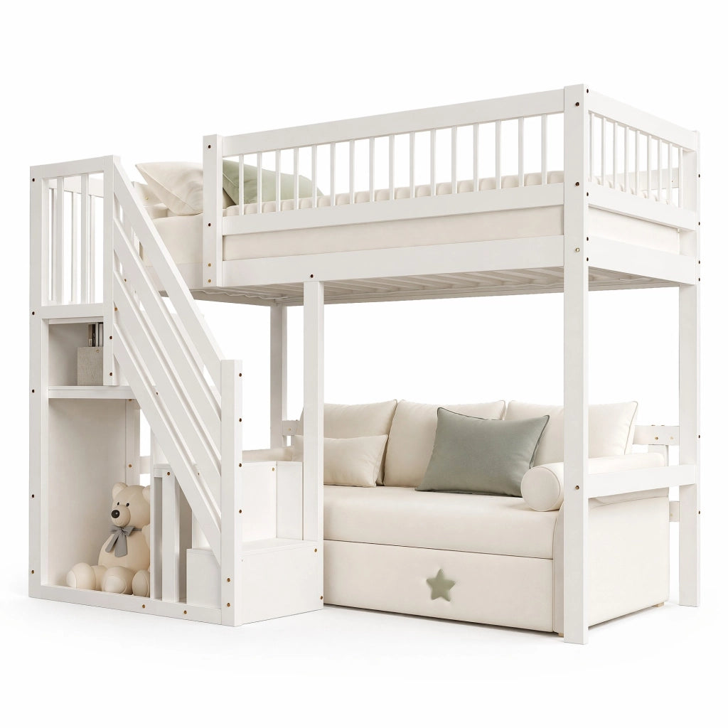 LETTO singolo 90x200 cm con scala contenitore, bianco