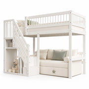 LETTO singolo 90x200 cm con scala contenitore, bianco