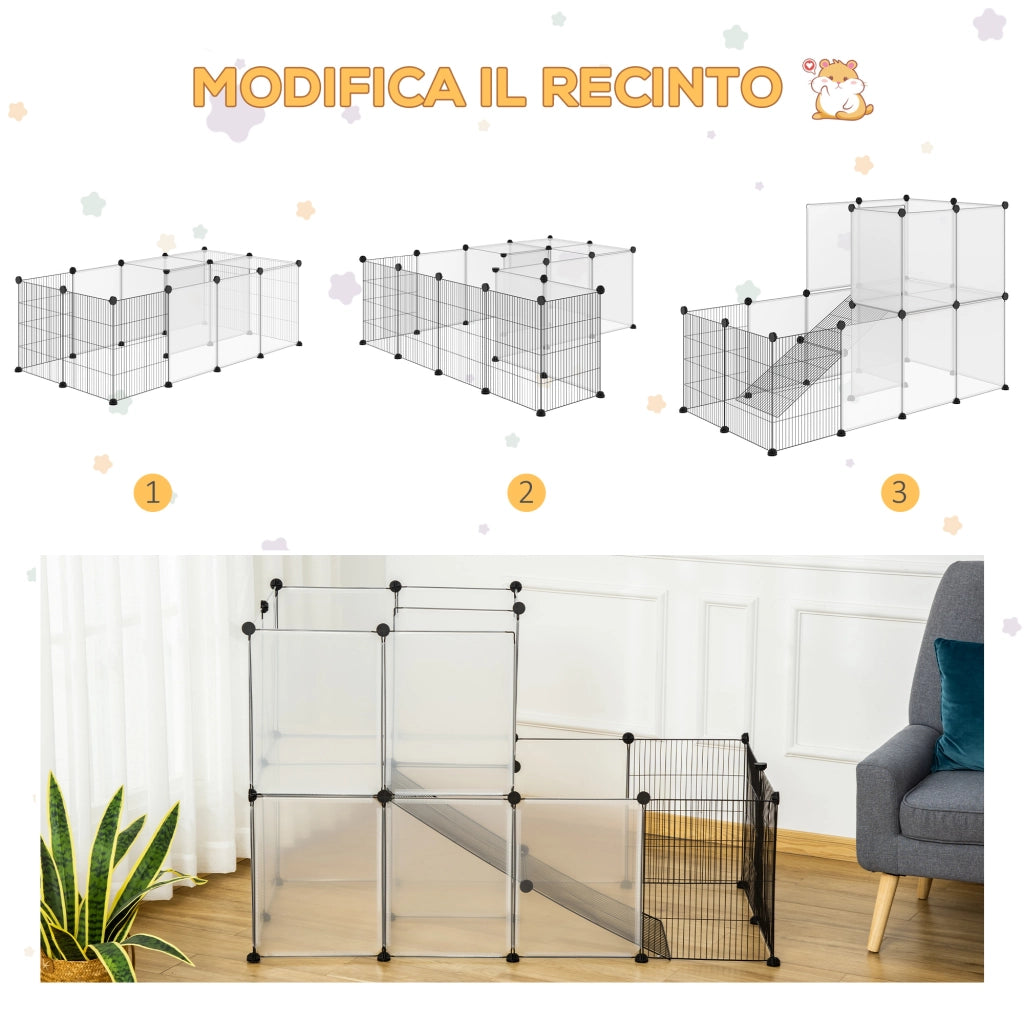 EasyComfort Recinto Modulare per Conigli e Animali di Piccole Dimensioni, 27 Pannelli Acciaio e Resina