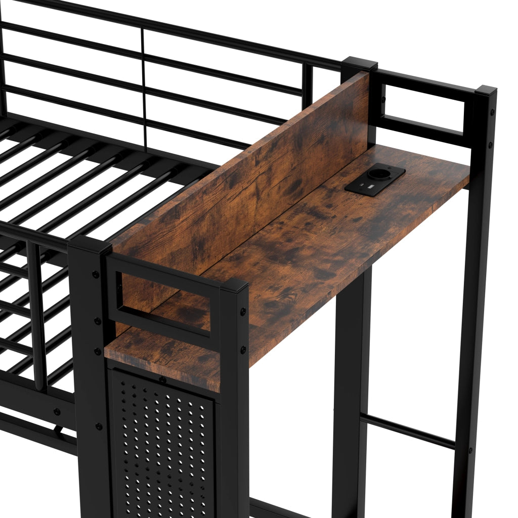 Letto a Soppalco Letto Singolo con 4 Cassetti; USB; Tipo C e LED 90 × 200 cm; senza Materasso; Nero