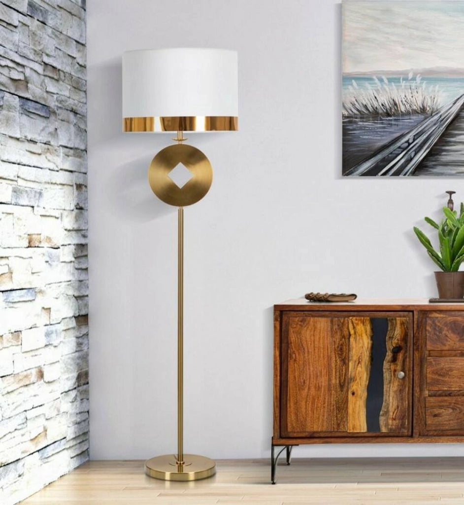 Lampada da terra Telero, Luce da terra, Lampada da pavimento, Lampada a stelo, 40x40 h151 cm, Bianco e Oro