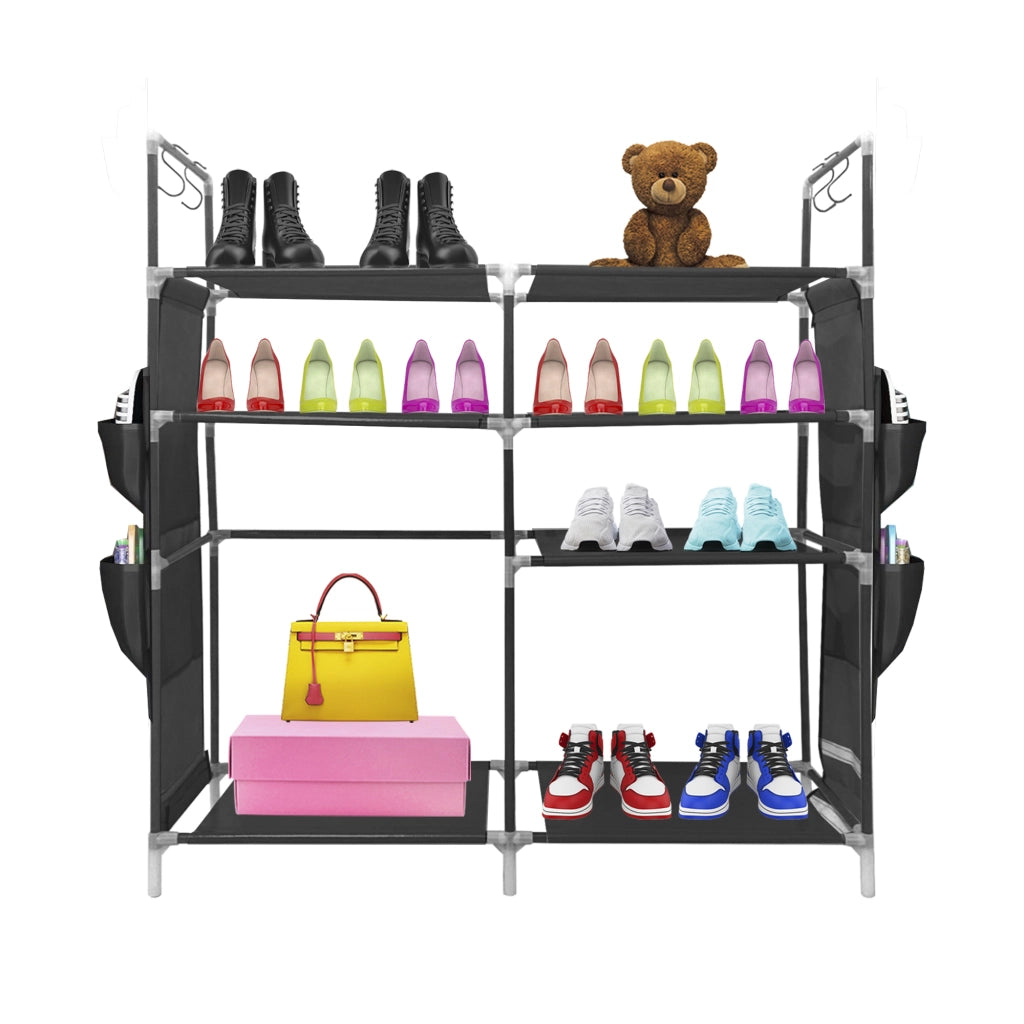 Scarpiera componibile in metallo Nyana Home fino a 21 paia 95x90x27cm, 4 tasche laterali, 4 altezze Nero.