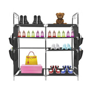 Scarpiera componibile in metallo Nyana Home fino a 21 paia 95x90x27cm, 4 tasche laterali, 4 altezze Nero.