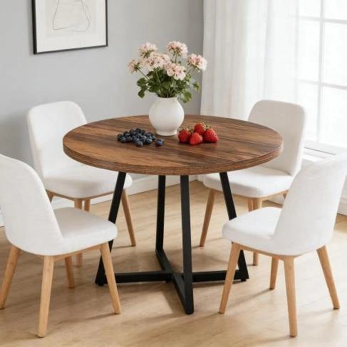 Tavolo rotondo 80 cm nero e marrone rustico – stile industriale