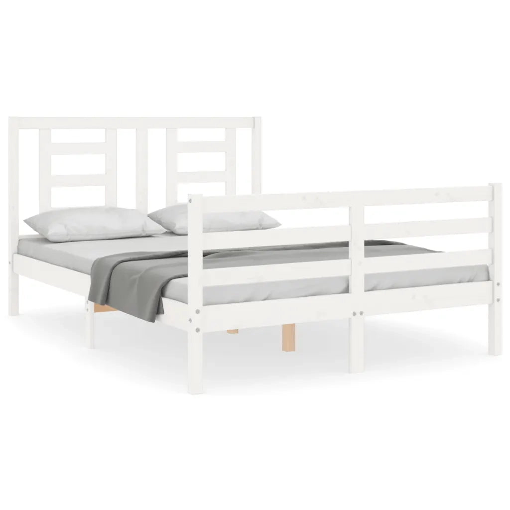 Giroletto con Testiera-Struttura Letto con testiera Bianco 140x200 cm in Legno Massello 706180
